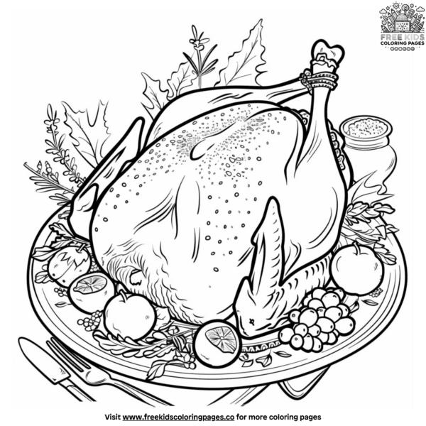 Delicious turkey dinner coloring pages