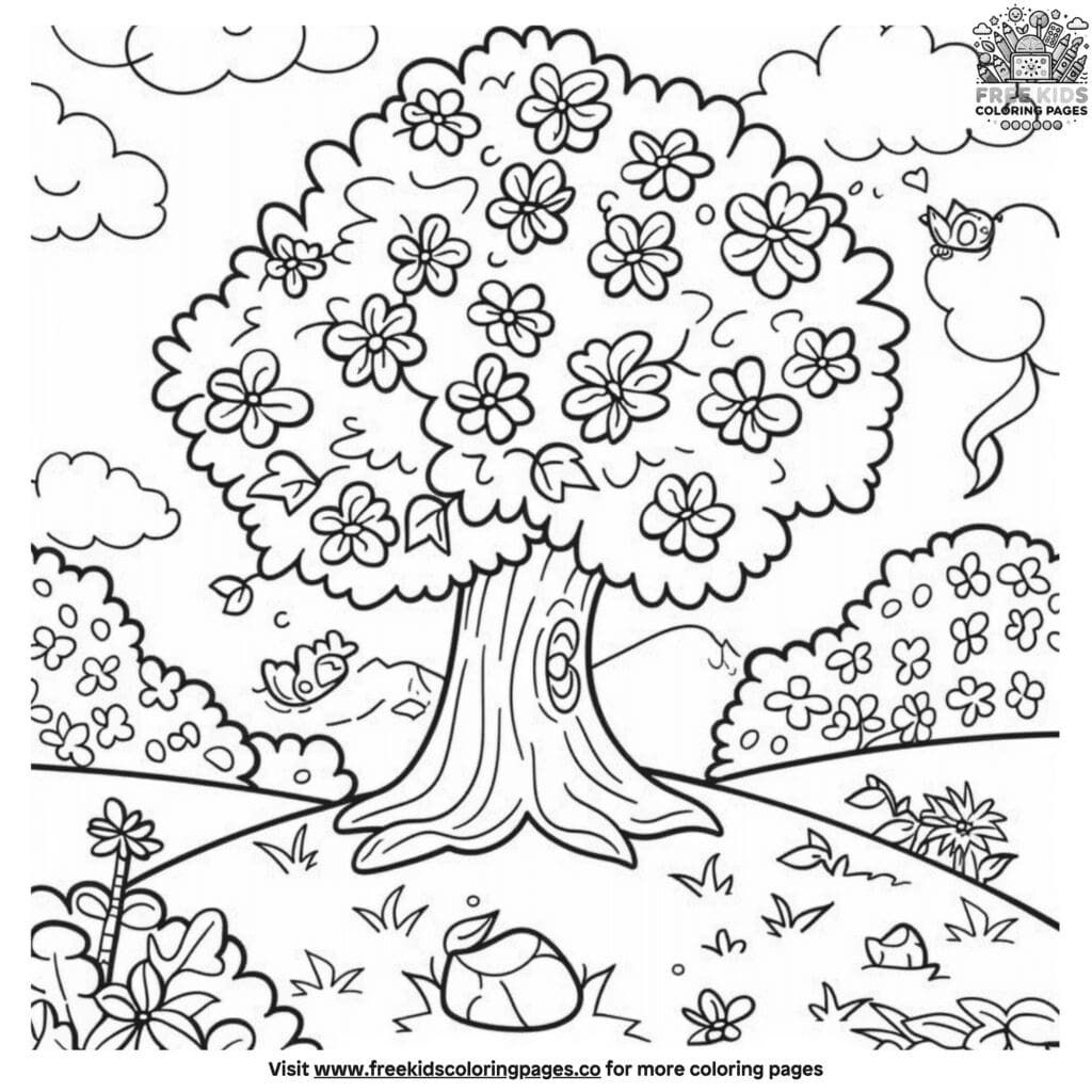 Spring tree coloring pages