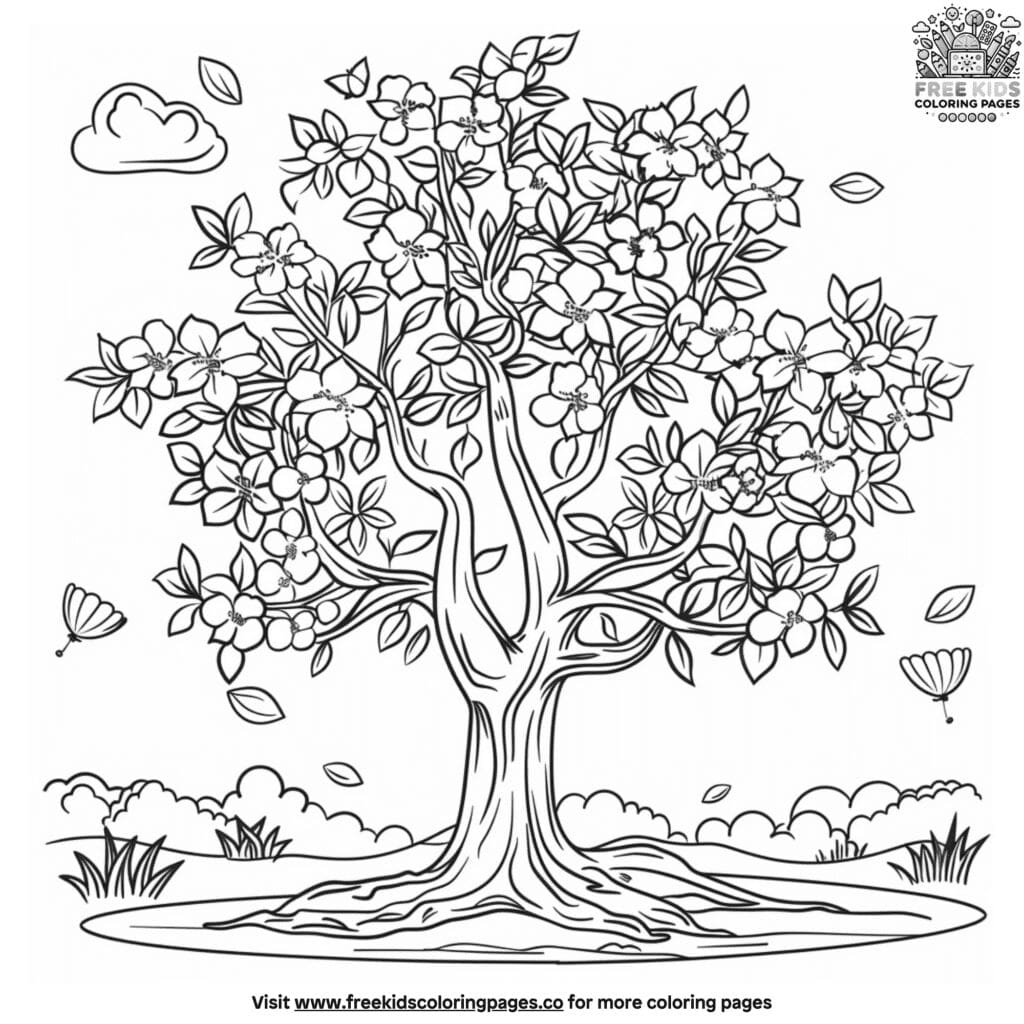 Spring tree coloring pages