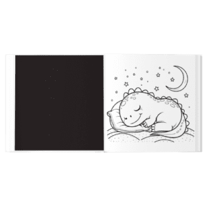 a book with a cartoon dinosaur sleeping on it