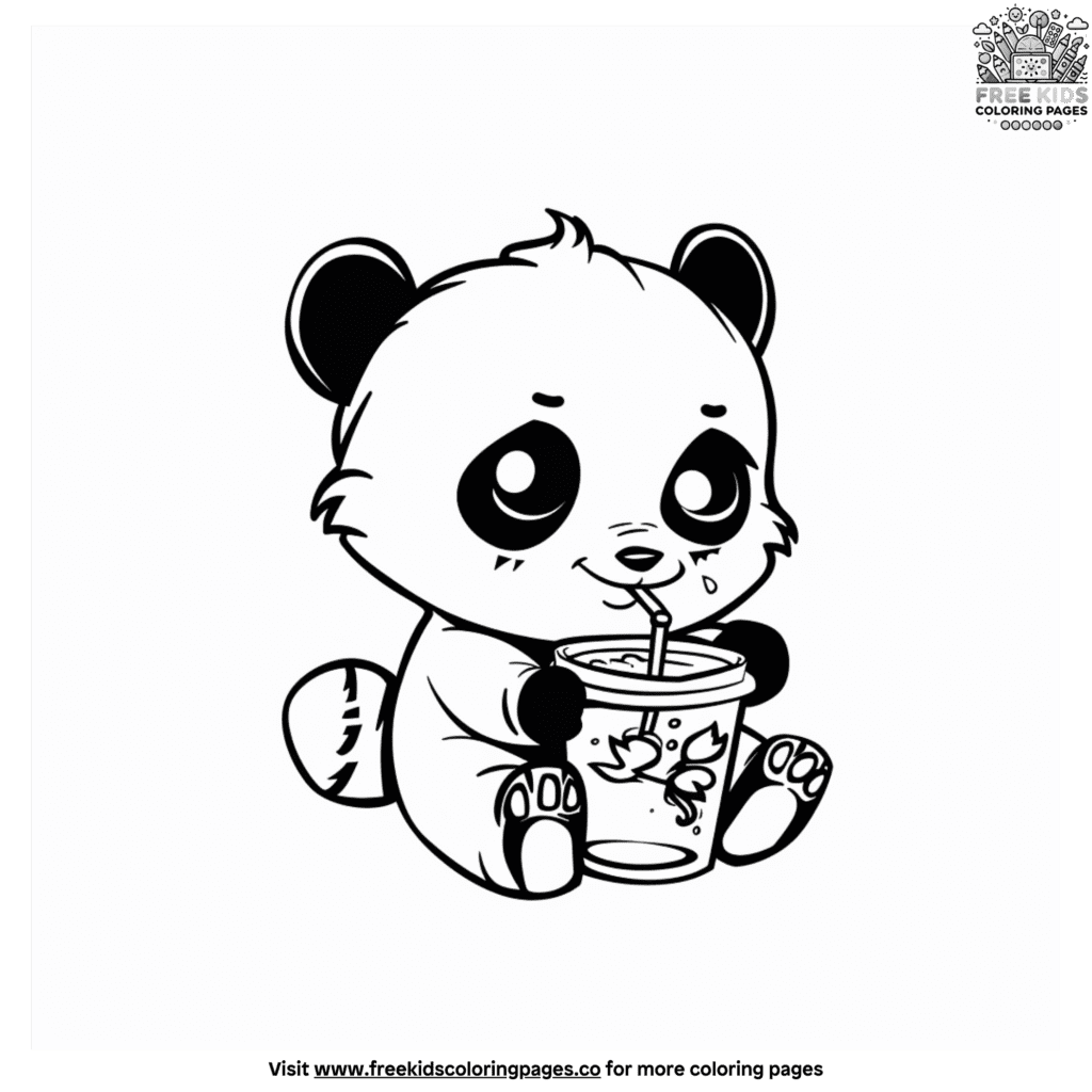 Adorable Baby Panda Boba Tea Coloring Pages