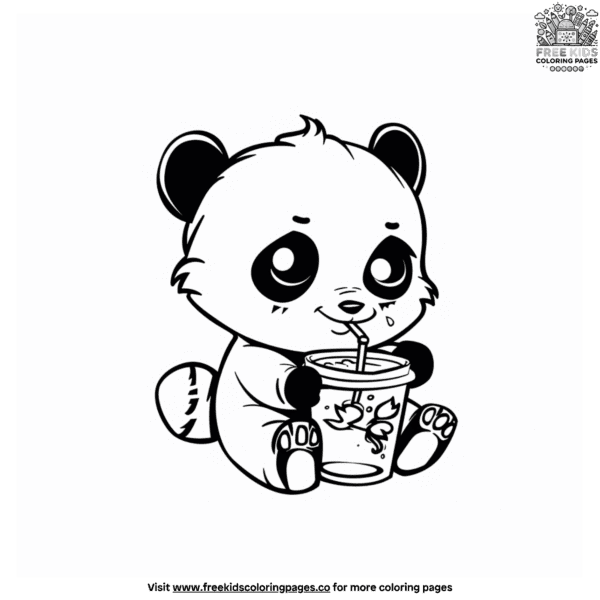 Adorable baby panda boba tea coloring pages