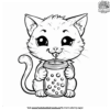 Adorable Cat Boba Tea Coloring Pages