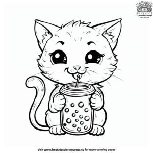 Adorable cat boba tea coloring pages