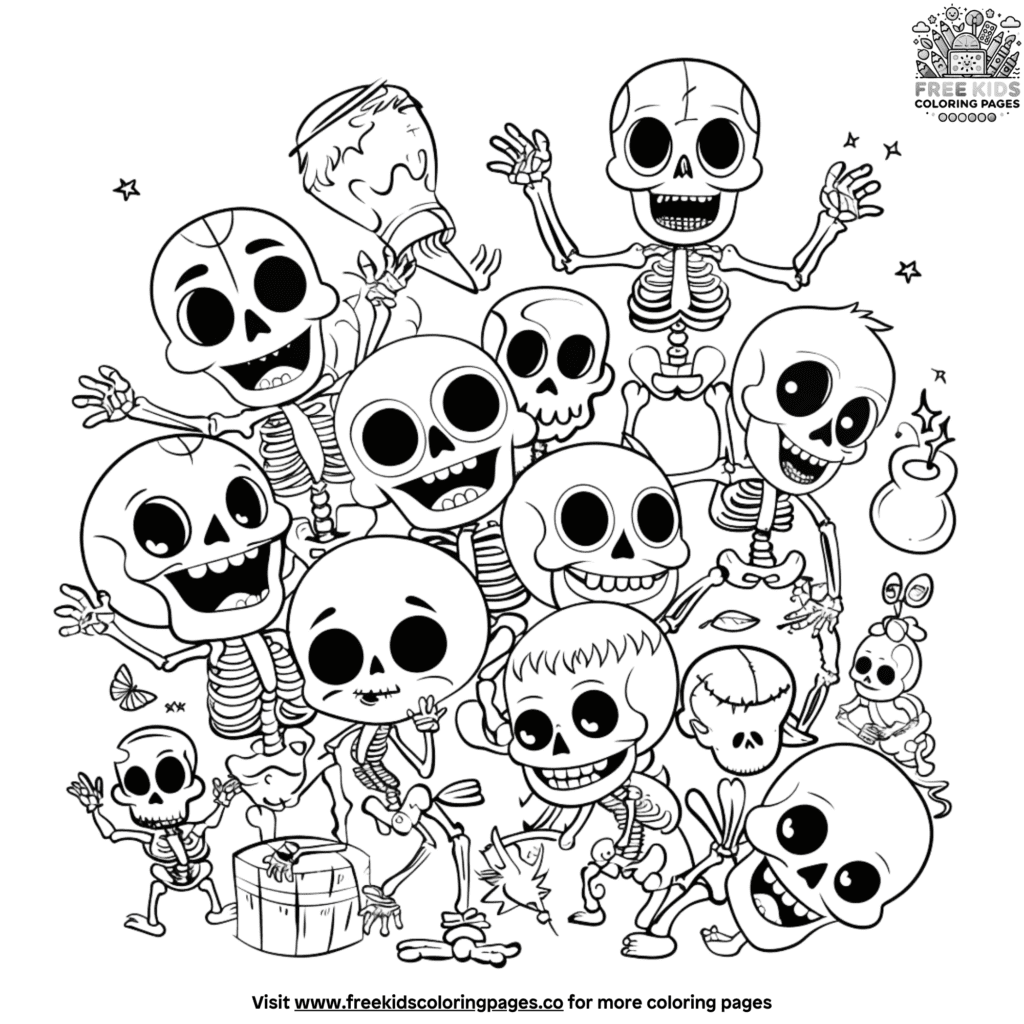 Cute skeleton coloring pages