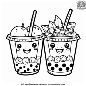 Cute twin boba coloring pages