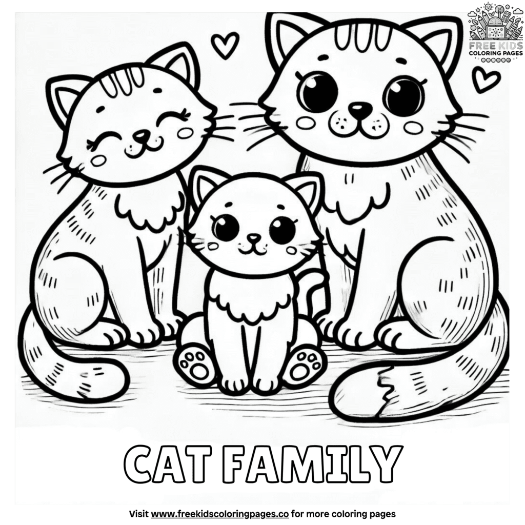 Charming cat family coloring pages