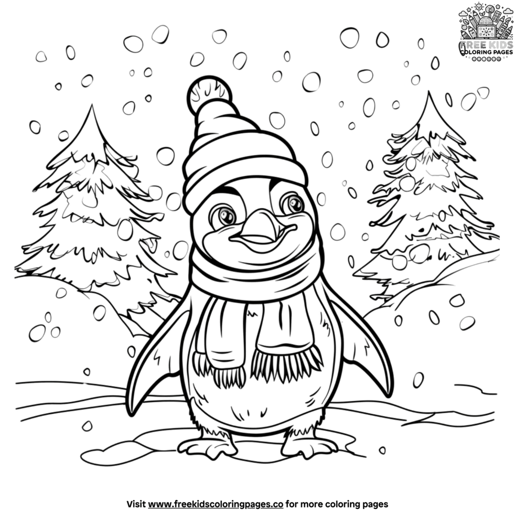 Charming enchanting winter penguin coloring pages