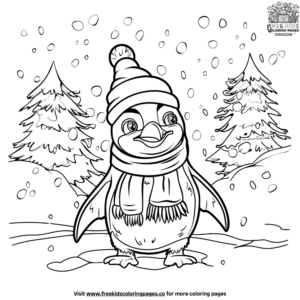 Charming Enchanting Winter Penguin Coloring Pages