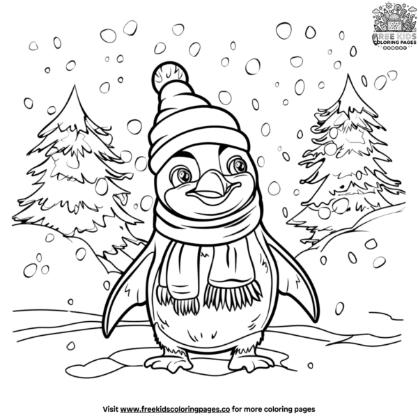 Charming enchanting winter penguin coloring pages