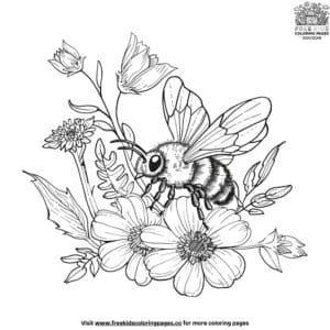 Charming flower and bee coloring pages