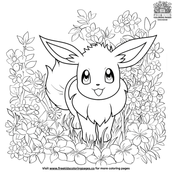 Cheerful eevee springtime coloring pages