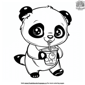 Cool Standing Panda Boba Tea Coloring Pages