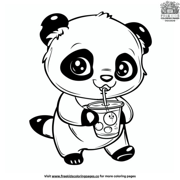 Cool standing panda boba tea coloring pages