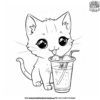 Cute Kitten Boba Tea Coloring Pages