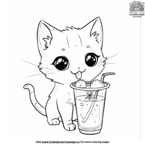 Cute kitten boba tea coloring pages