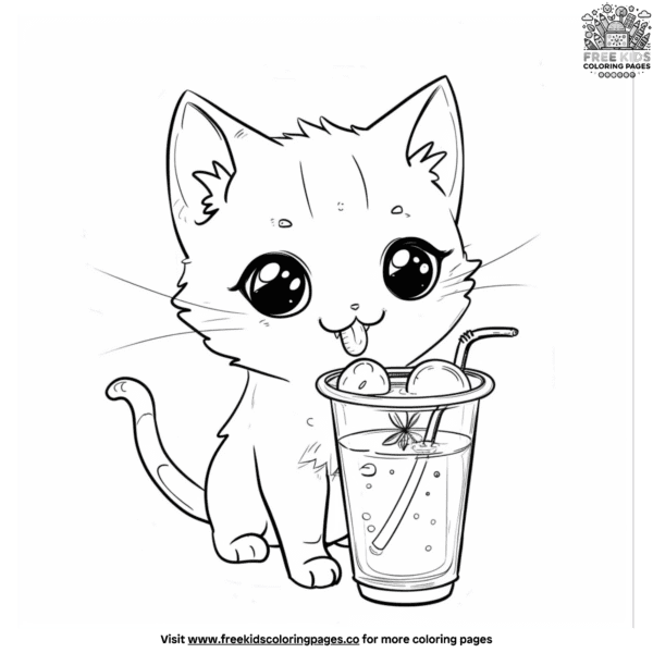 Cute kitten boba tea coloring pages