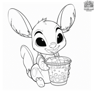 Delightful Stitch Boba Tea Coloring Pages