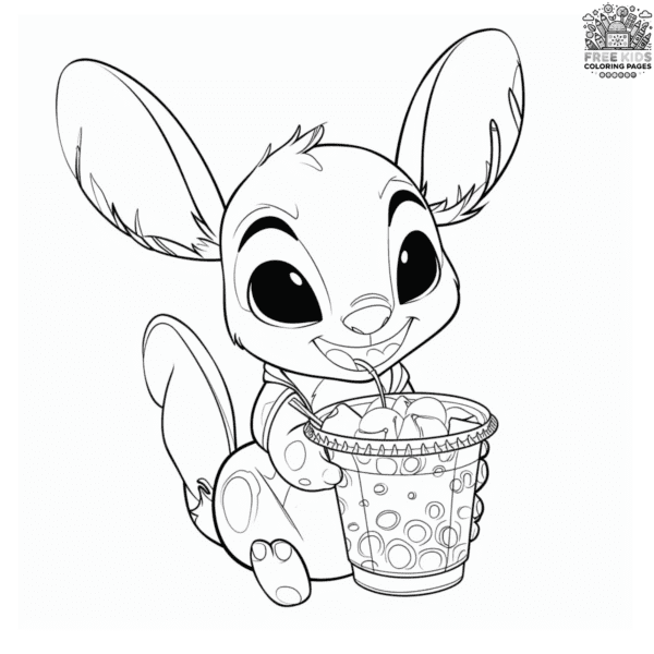 Delightful stitch boba tea coloring pages