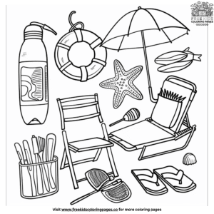 Detailed beach items coloring pages for kids