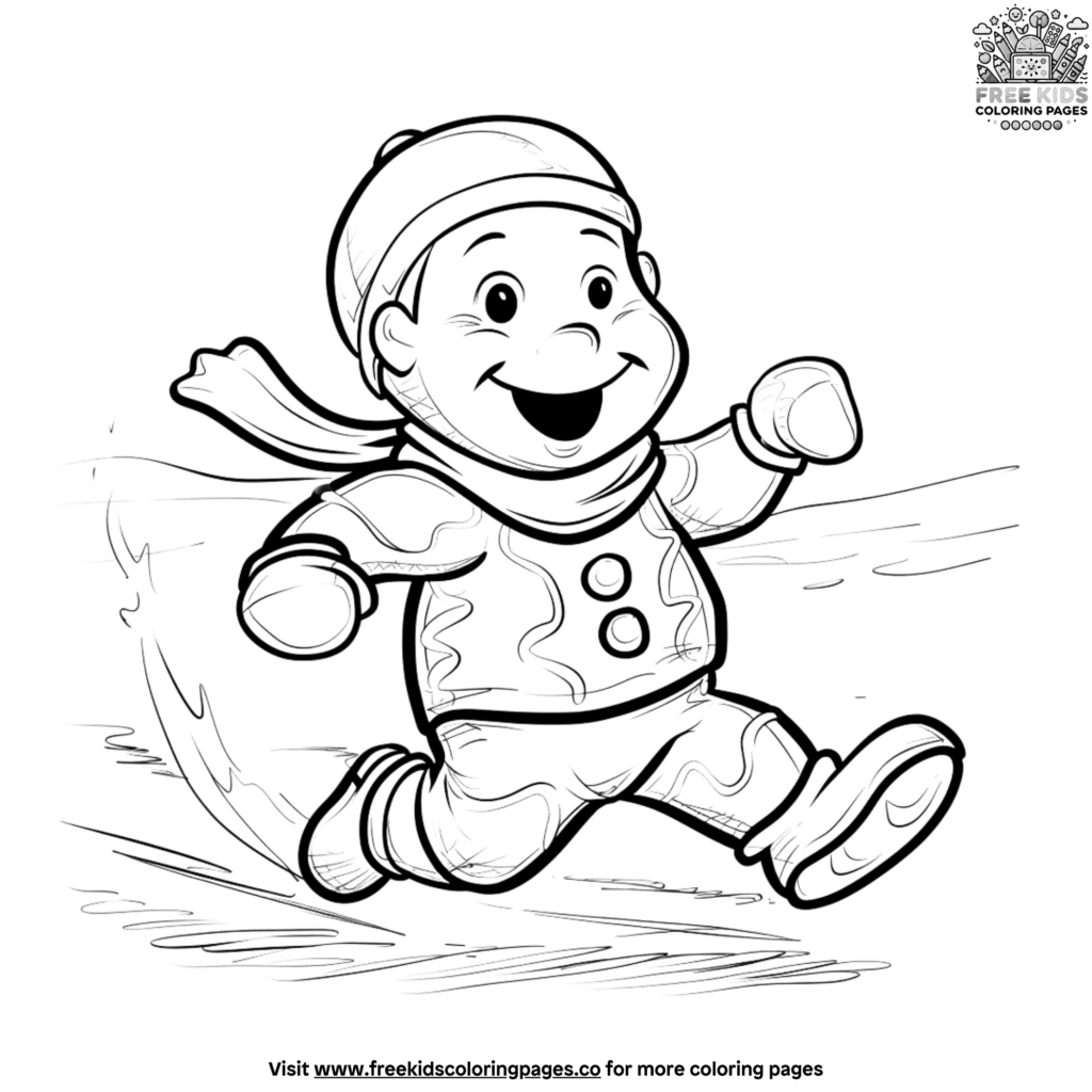 Dynamic gingerbread man running coloring page