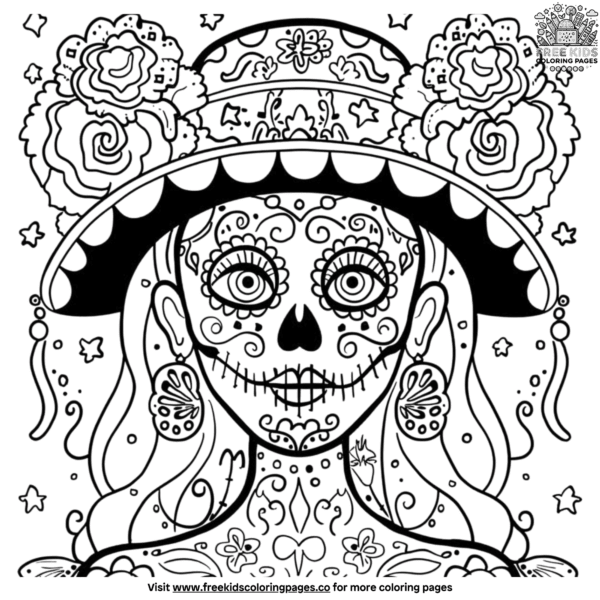 Catrina día de los muertos coloring pages