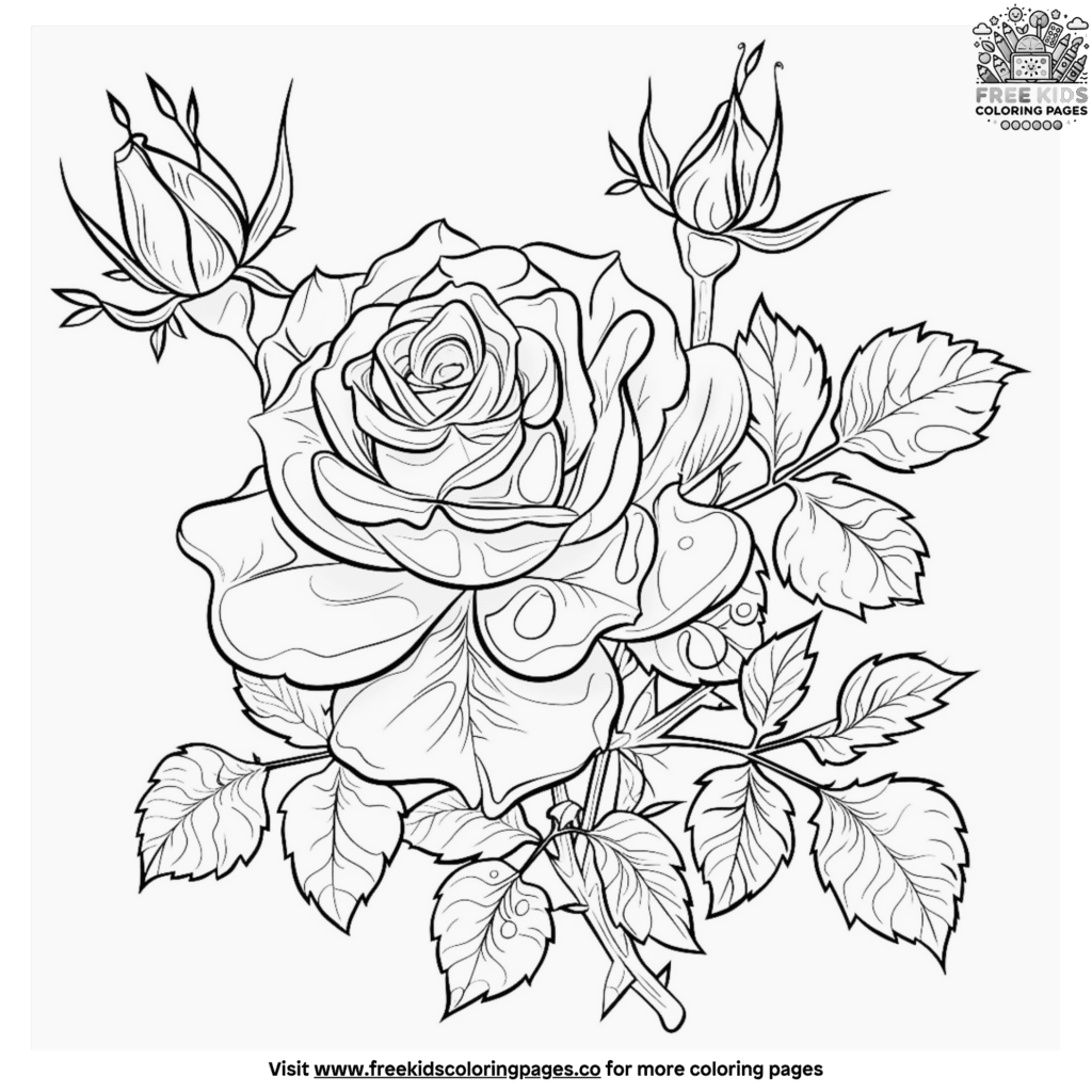 Elegant Rose Coloring Pages For Kids
