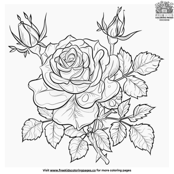 Elegant rose coloring pages for kids