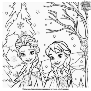 Elsa and anna in winter coloring pages