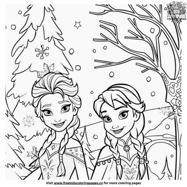 Elsa and anna in winter coloring pages