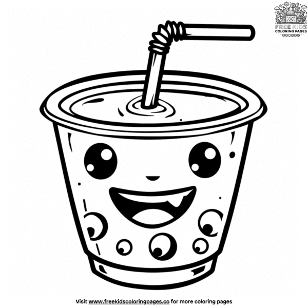 Smiling boba tea coloring pages for toddlers