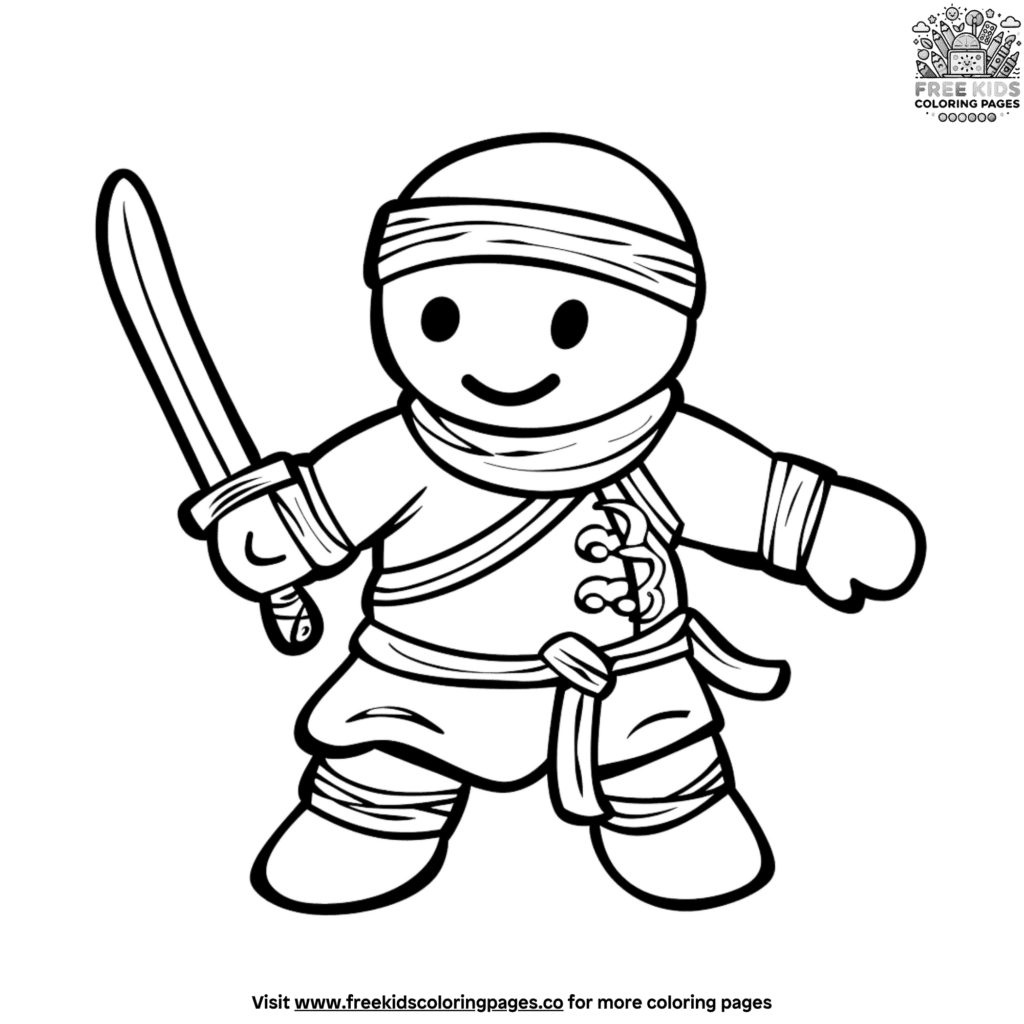 Exciting ninja gingerbread man coloring page