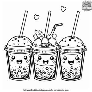 Festive boba drink coloring pages for little artists