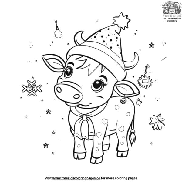 Festive christmas cow coloring pages to celebrate the holidays