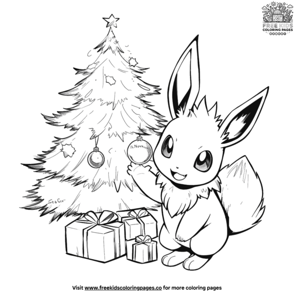 Festive eevee christmas coloring pages