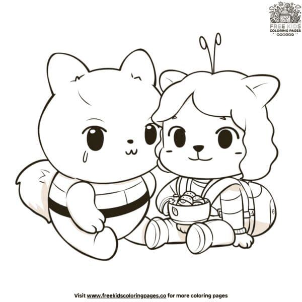 Fun bee and puppycat coloring pages