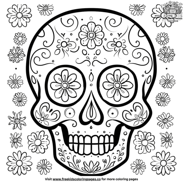 Día de los muertos skull coloring pages