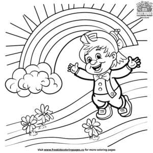 Joyful rainbow and leprechaun coloring pages