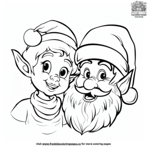 Santa and elf coloring pages