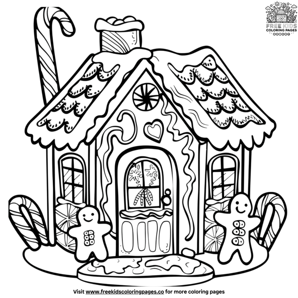 Magical gingerbread man house coloring page