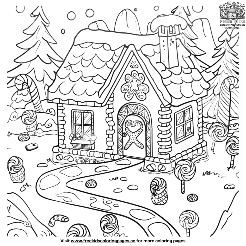 Magical gingerbread man house coloring page