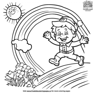 Playful Rainbow and Leprechaun Coloring Pages