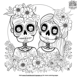 Día de los muertos couple coloring pages