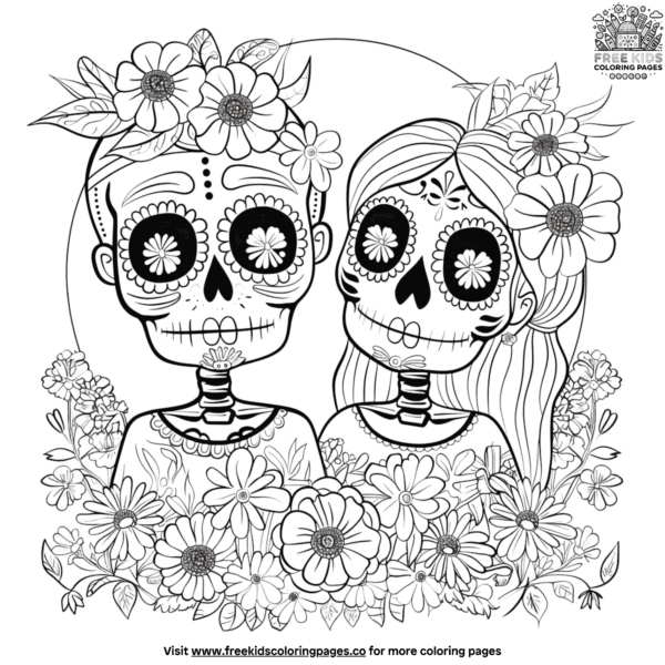 Día de los muertos couple coloring pages