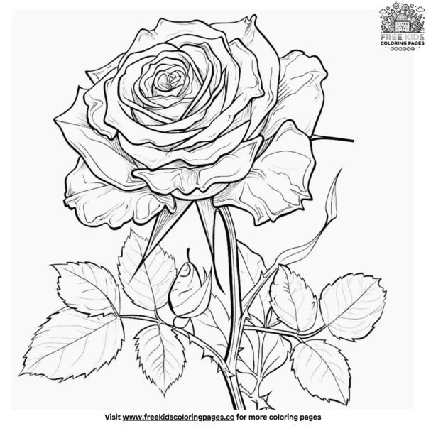 Sophisticated rose coloring pages for young artists