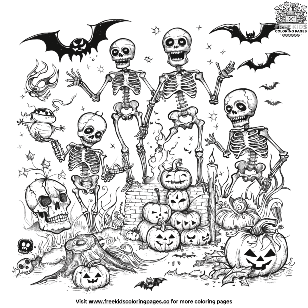 Halloween skeleton coloring pages