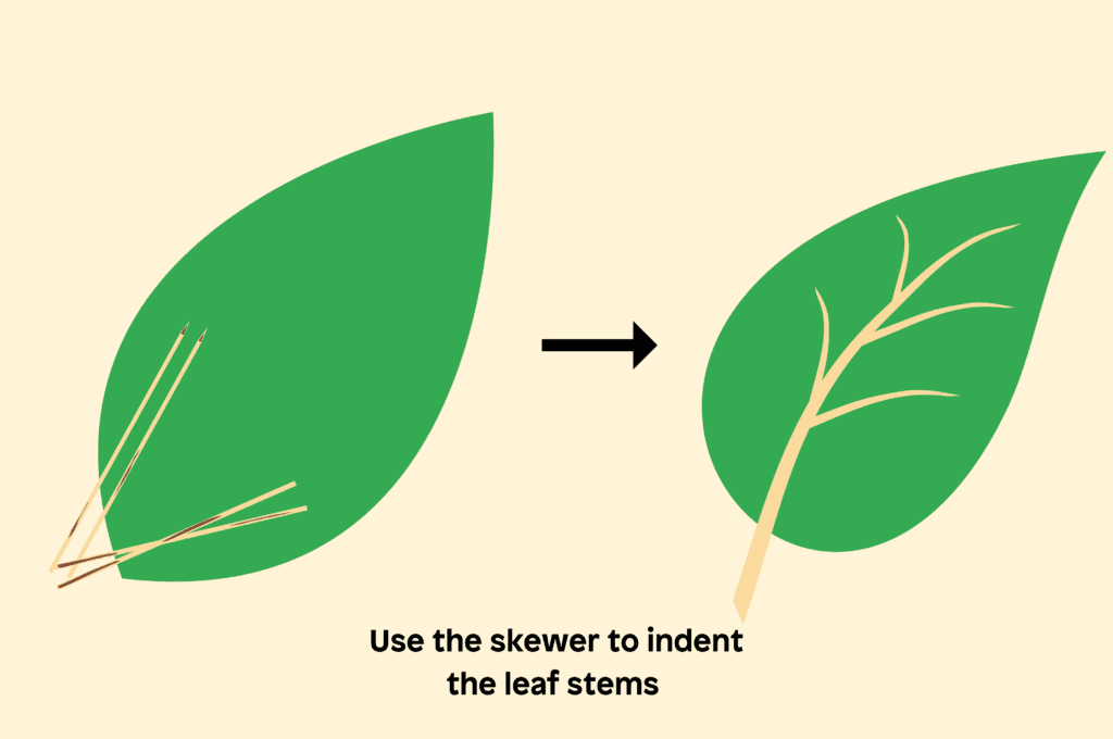 Use the skewer to indent the leaf stems