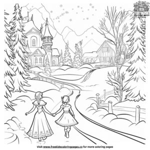 Wintertime Elsa And Anna Coloring Pages