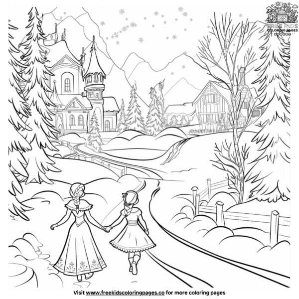 Wintertime elsa and anna coloring pages