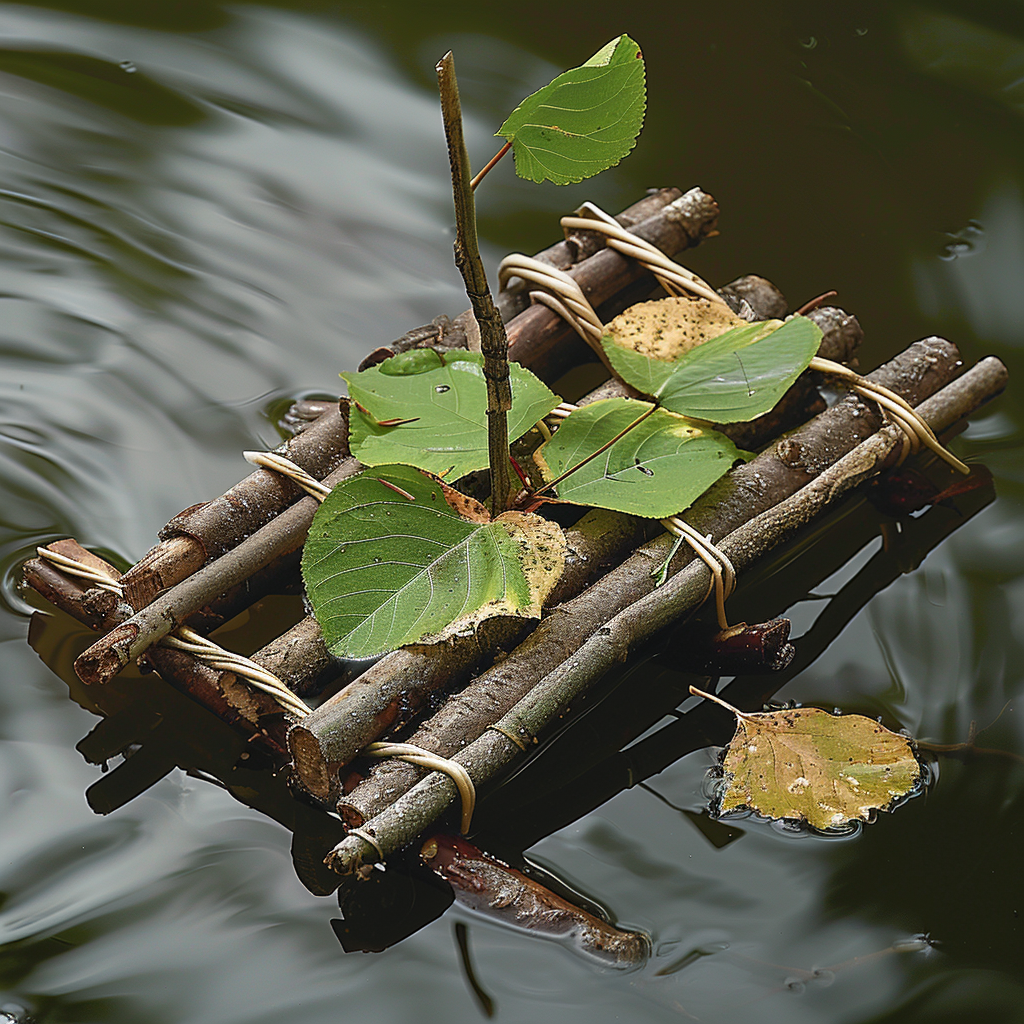 Adding the twig in the middle of the raft